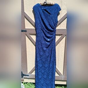 Ralph Lauren Royal Blue Lace Maxi Dress with Side Ruching